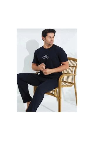 Erkek Bisikletli Kısa Kollu Pijama Takımı Siyah