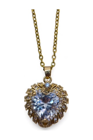 Altın Renk Beyaz Taş Kalp Model Sf Zincir Çelik Kolye - 3721 Çok Renkli