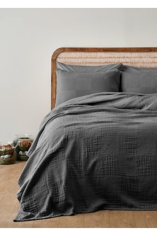 Bella Maison %100 Pamuk Liva Jakarlı Çift Kişilik Yatak Örtüsü Seti Antrasit 240x260 Cm Antrasit