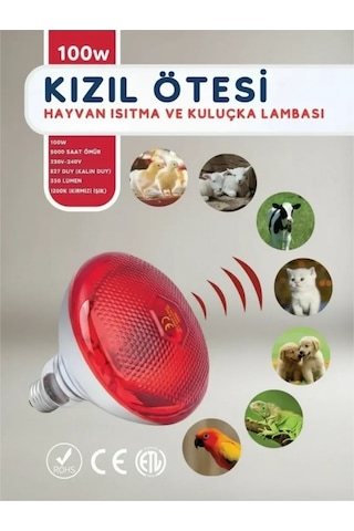 100w Kızılötesi İnfrared Isıtıcılı Hayvan Isıtma Ve Kuluçka Lambası Kırmızı Işık E27 Kalın Duy