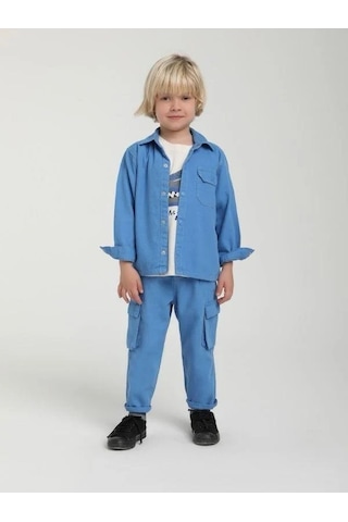 Erkek Çocuk Cepli Kapüşonlu Ceket-15606 Mavi