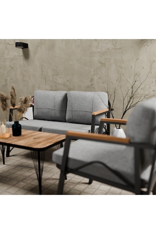 Mb Garden Furnıture Simetri Model, Balkon, Bahçe, Cafe, Metal Koltuk Takımı,bahçe Takımı,,2+1+1+sehpalı Süngerli Açık Gri