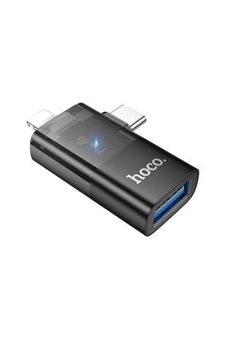Hoco. Ua36e 2in1 Tak Çalıştır Lightning Ve Type-c To Usb 3.0 Dönüştürücü - Siyah