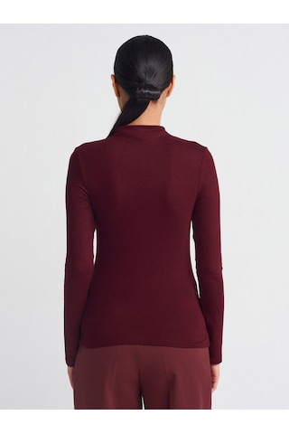Dilvin 31391 Dik Yaka Uzun Kollu Top Bordo