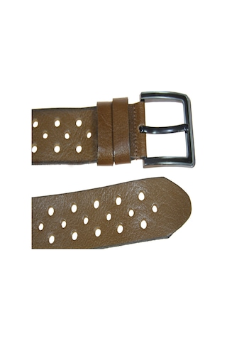 Hakiki Deri Erkek Delikli Kot Kemeri 4,5 Cm Taba