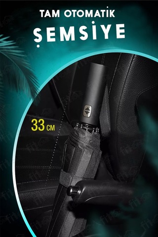 Fitfiyat 12 Tel Tam Otomatik Açılır Kapanır Rüzgara Dayanıklı Siyah Ekstra Güçlü Şemsiye Siyah