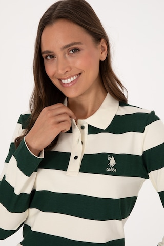 U.S. Polo Assn. Kadın Koyu Yeşil Çizgili Polo Yaka Sweatshirt 50314207-VR079