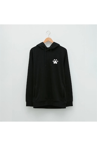 Pati Baskılı Özel Tasarım Baskılı Kapüşonlu Sweatshirt Siyah
