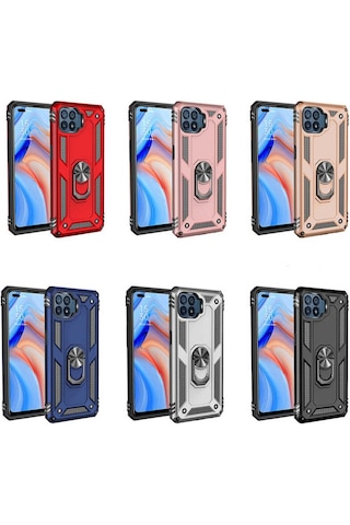 Teknomoda Oppo Reno 4 Lite Tank Zirh Metal Yüzüklü Standli Kilif 526765681
