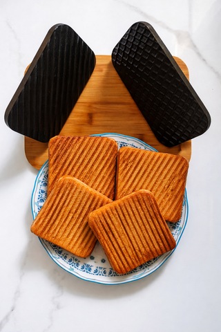 Oluk Desenli Döküm Demir Et Mühürleme & Burger Pres, Piknik Tost Uyumlu, Ahşap Sap - Model