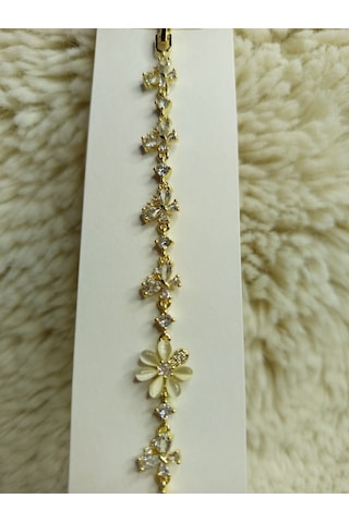 Fushıon Zirkon Taşlı Altın Kaplama Flower Çelik Bileklik Gold