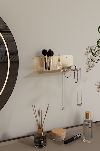 Anahtarlık Modern Metal Antre Ve Takı Düzenleyici Duvar Rafı Gold Altın