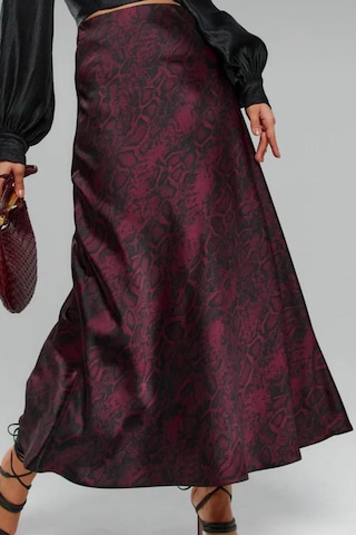 Madmext Bordo Desenli Saten Kadın Uzun Etek Mg2333 Bordo