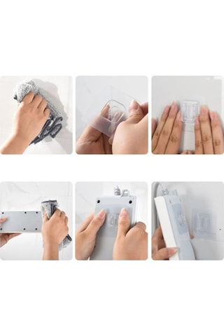5 Çift Şeffaf Geçmeli Klips Duvar Delmeden Eşya Sabitleme Askısı Seti - Suya Dayanıklı Yapışkanlı Şeffaf