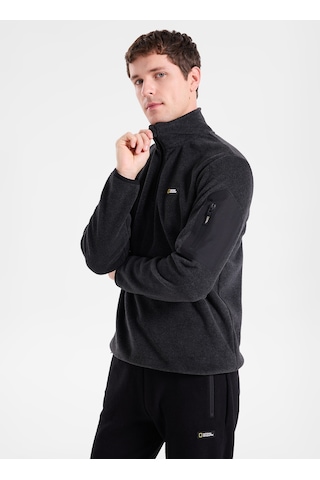 National Geographic N6wm-swt4333 Antrasit Melanj Erkek Dik Yaka Relaxed Polar Sweatshirt