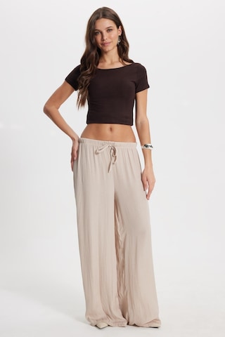 Tudors Kadın Relax Fit Rahat Kesim Beli Bağcıklı Lastikli Bol Paça Bej Pantolon-50751