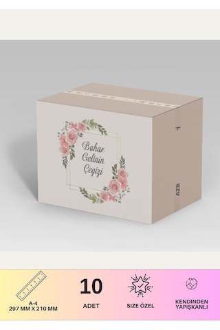 Çeyiz Etiketi Özelleştirilebilir İsme Özel - 10 Adet - Pembe Gül Desen Diğer