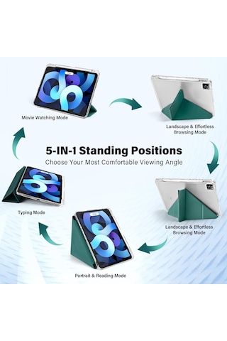 Apple İpad Uyumlu Air 11inç M4/m3/m2 Air 4/5.nesil 10.9 Kılıf Mika Trifolding Şeffaf Kalem Bölmeli
