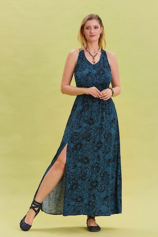 V Yaka Yırtmaçlı Günlük Elbise İndigo