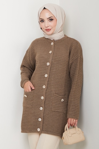 Lezgi Düğmeli Triko Hırka 1599 - Açık Kahve Sütlü Kahve
