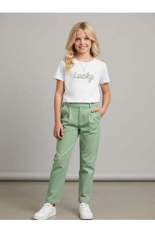 Zekids Kız Çocuk Lucky Baskılı Pamuklu T-shirt-16886 Ekru