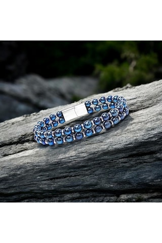 Çift Mavi Ve Gümüş Renk Hematit Çelik Bileklik 31832b20d6 Gümüş