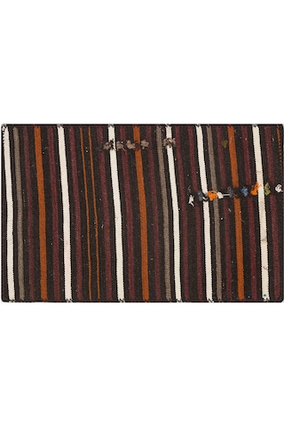 Mürdüm Rengi Beyaz Çizgili El Dokuma Kilim Paspas