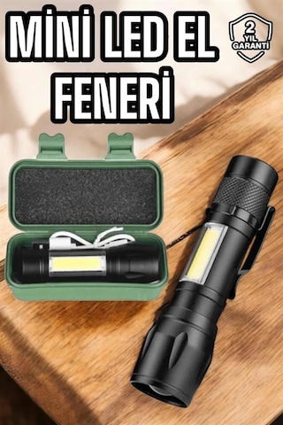 Tek Şarjlı Metal Zoomlu El Feneri Işıldak Led Işık Taşınabilir El Lambası Najmaddin