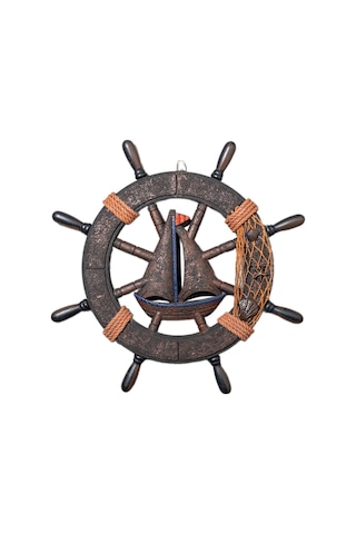 Homyl Tekne Dümen Duvar Heykel Otel Asılı Fileli-45xx4x45cm