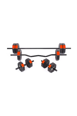 Tan Spor 40 KG Düz Barlı 150 CM +  Z Barlı 120 CM Dambıl Ağırlık Halter Full Set