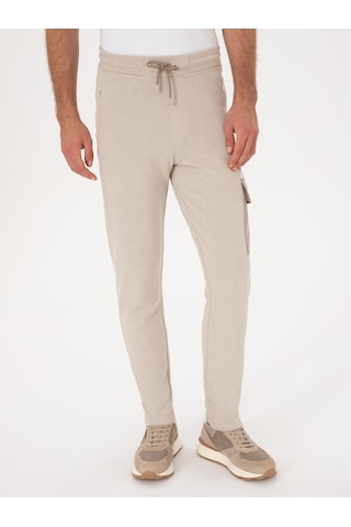 Cacharel Bej Slim Fit Kargo Cepli Paçası Düz Eşofman Altı
