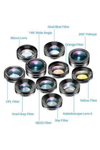 Apexel 11'i 1 Arada Cep Telefonu Apple iPhone Uyumlu & Android İçin Akıllı Telefon Lens Kiti
