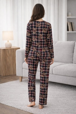 Pemilo Kadın 3564 Uzun Kol Süet Pijama Takımı Bordo