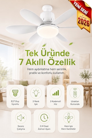 Goes Tavan Vantilatörü Led Işık 3 Kademe Hız Modu Sessiz 52 Cm Çap 6 Kanat Kumandalı Vantilatör