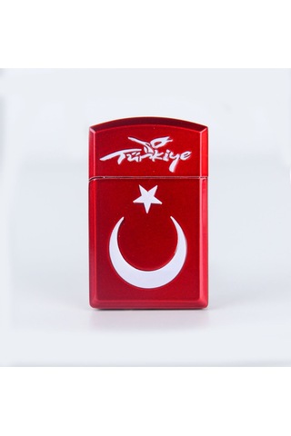 Mercitech Türkiye Logolu Ay Yıldızlı Kapaklı Full Metal Gazlı Çakmak Metal