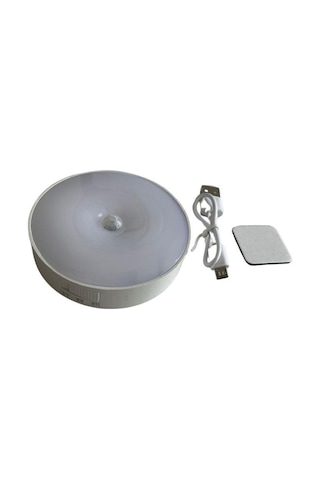 Hareket Sensörlü - Usb Şarjlı - Mıknatıslı Led Işık Lamba Yuvarlak 3 Renk Ayarlı Beyaz