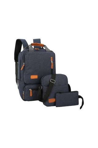 Fastbuy Dış Mekan Seyahati İçin 3'lü Set: Dikişli Laptop Sırt Çantası, Orta Çanta, Küçük Cep - Mavi Mavi MAVİ