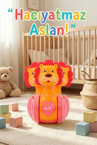 Sevimli Aslan Hacıyatmaz Oyuncak Sarı - Sesli Ve Çıngıraklı Sallanan Bebek Denge Oyuncağı