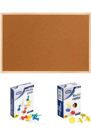 Panda 60x90 Cm Ahşap Çerçeve Mantar Pano + 1 Paket Harita Çivisi + 1 Paket Raptiye Pan116 02