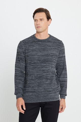 AC&Co / Altınyıldız Classics Erkek Siyah-Gri Recycle Standart Fit Bisiklet Yaka Desenli Triko Kazak ET4921100021SYGXL Gri - Siyah