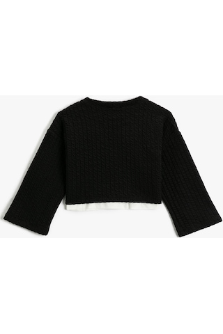 Koton Crop Sweatshirt Uzun Geniş Kollu Renk Kontrastlı Bisiklet Yaka Siyah 3wkg10484ak 3WKG10484AK999 Siyah