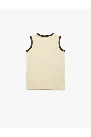 Koton Baskılı Kolsuz Bisiklet Yaka Pamuklu Oversize Atlet Bej 6skb30021tk Ekru