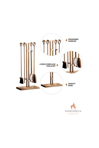 Somineco 5Li Ithal Antik Gold Patinalı Şömine Aksesuar Seti