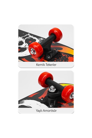 Orta Boy Kaykay 60 Cm 8 Katmanlı Canlı Desenli Kemik Teker Kaymaz Skateboard 2406 Gri