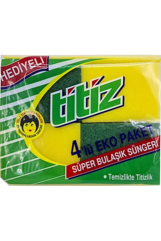 Titiz Eko Paket Süper Bulaşık Süngeri 4'lü + Temizlik Bezi