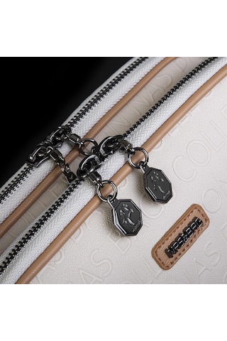 Nas Bag Kadın Çapraz Çanta Çift Gözlü Ayarlanabilir Askılı Krem Camel Gofraj Krem