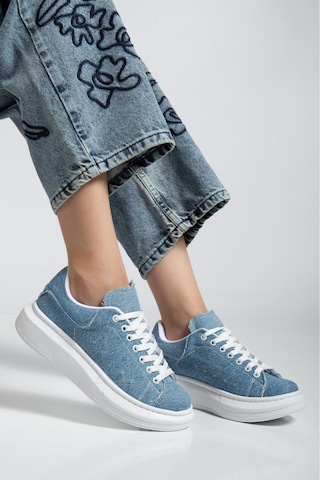 Erceka Günlük Sneaker Kadın Spor Ayakkabı Bağcıklı Beyaz-siyah-mavi-gümüş-gold-sarı Açık Mavi Kot