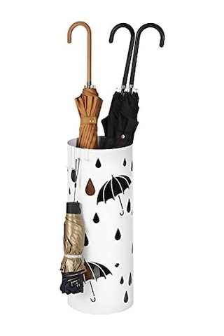 Luc23w Şemsiye Standı, Metal Yuvarlak Şemsiye Ayağı, Su Toplama Kasesi Çıkarılabilir, Kancalı, 49 X Ø 19,5 Cm, Beyaz