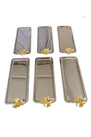 Paslanmaz Çelik 6 Adet Dikdörtgen Model Servis Ve Sunum Tepsisi Gümüş