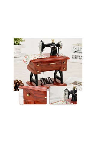 Reedark Retro Dikiş Makinesi Desenli Mini Müzik Kutusu - Çarklı Hareketli, Çekmeceden Müzik Çalar, Nostaljik Hediye Odun